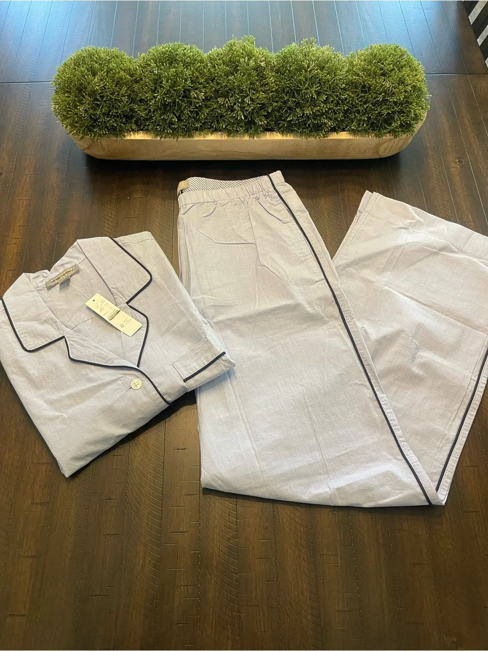 J. Crew Pale Blue Cotton Pajama Set with Navy Trim